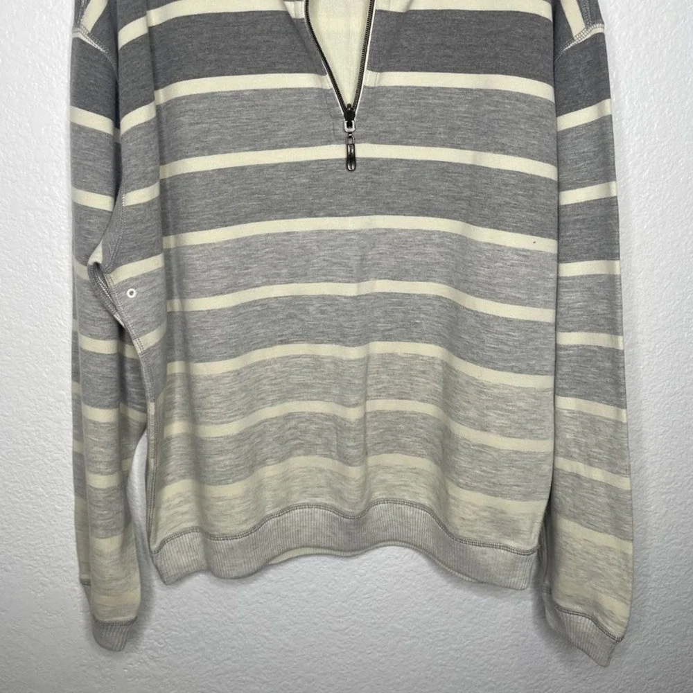 Tommy Bahama Mens Large Grey Striped Quarter Zip Pullover Sweater Cotton Blend